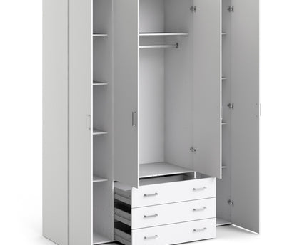 Space Wardrobe 4 Doors 3 Drawers in White 2000