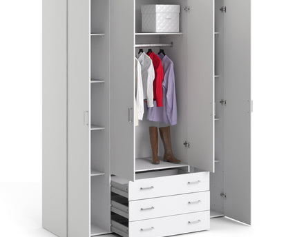 Space Wardrobe 4 Doors 3 Drawers in White 2000