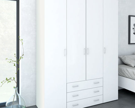 Space Wardrobe 4 Doors 3 Drawers in White 2000