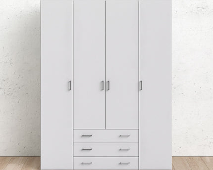 Space Wardrobe 4 Doors 3 Drawers in White 2000