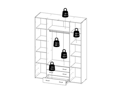 Space Wardrobe 3 Doors 3 Drawers in White 2000