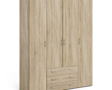 Space Wardrobe - 4 Doors 3 Drawers in Oak 2000