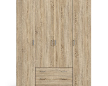 Space Wardrobe - 4 Doors 3 Drawers in Oak 2000