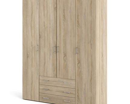 Space Wardrobe - 4 Doors 3 Drawers in Oak 2000