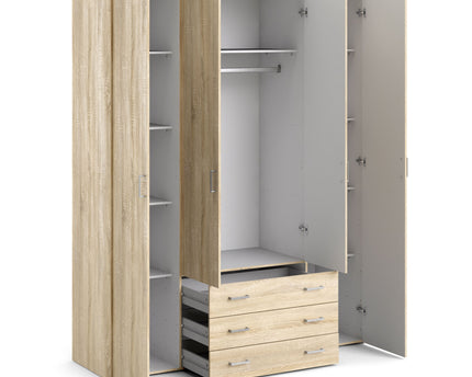 Space Wardrobe 3 Doors 3 Drawers in White 2000