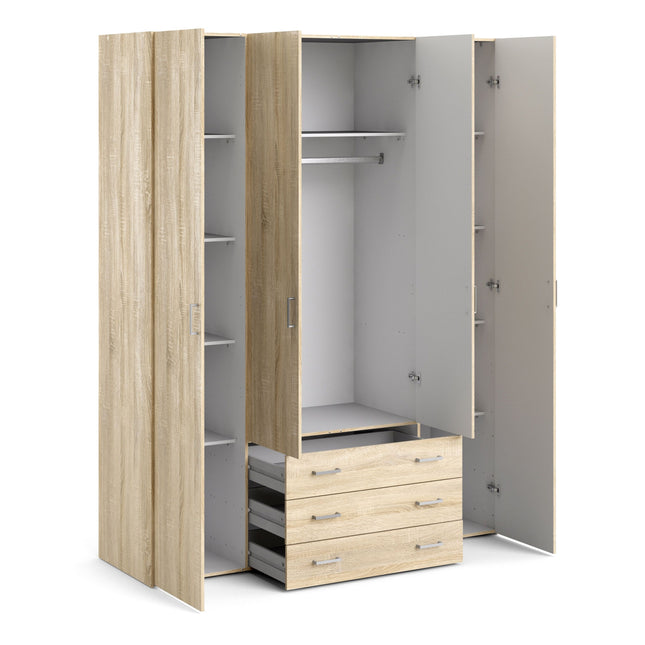 Space Wardrobe 3 Doors 3 Drawers in White 2000