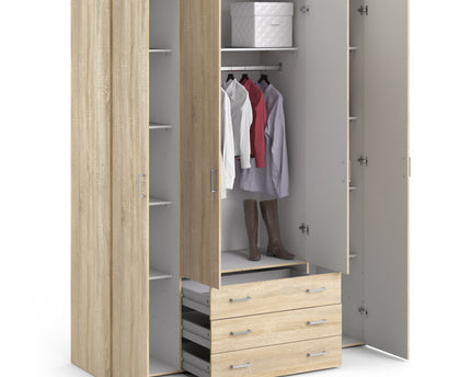 Space Wardrobe 3 Doors 3 Drawers in White 2000