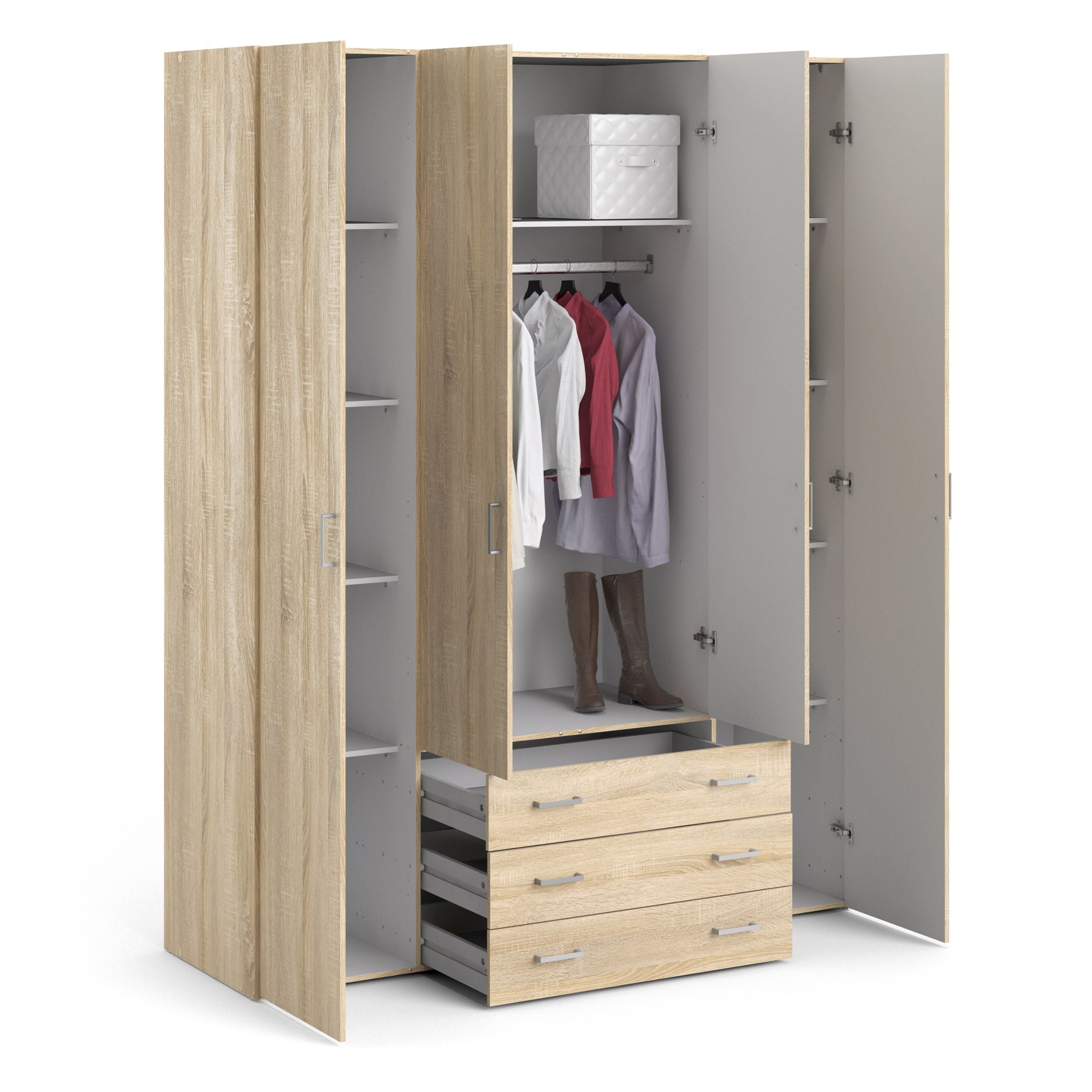 Space Wardrobe 3 Doors 3 Drawers in White 2000