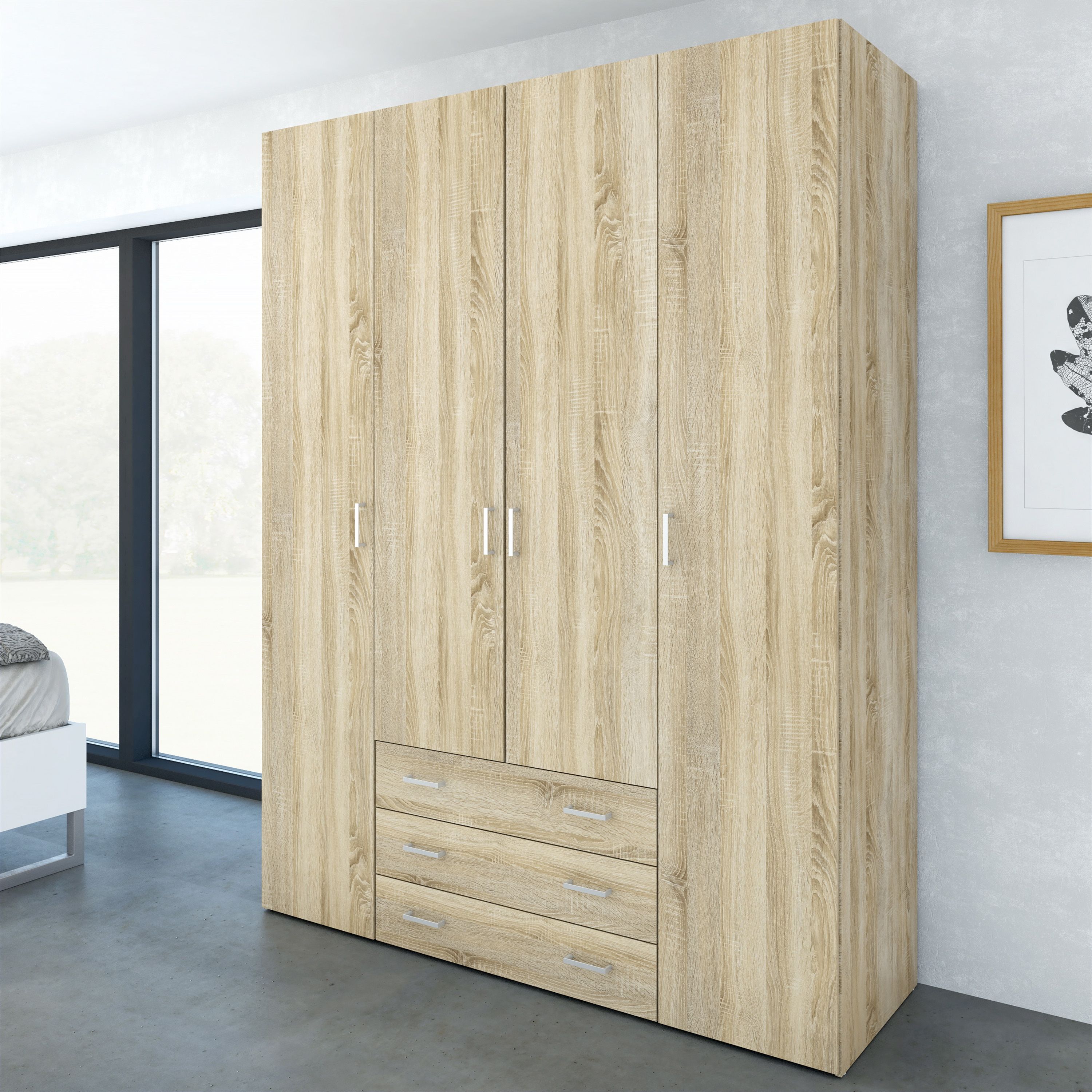 Space Wardrobe 3 Doors 3 Drawers in White 2000