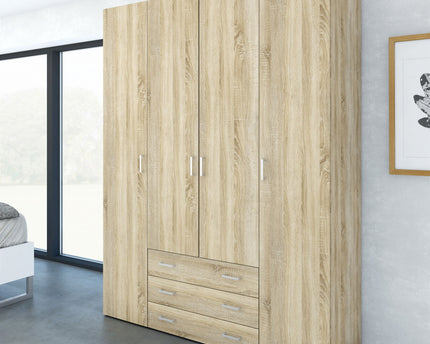 Space Wardrobe - 4 Doors 3 Drawers in Oak 2000