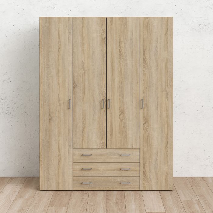 Space Wardrobe 3 Doors 3 Drawers in White 2000