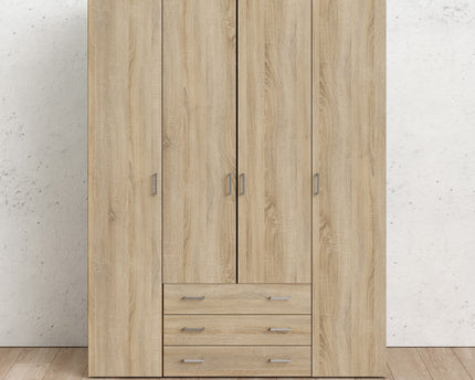 Space Wardrobe - 4 Doors 3 Drawers in Oak 2000