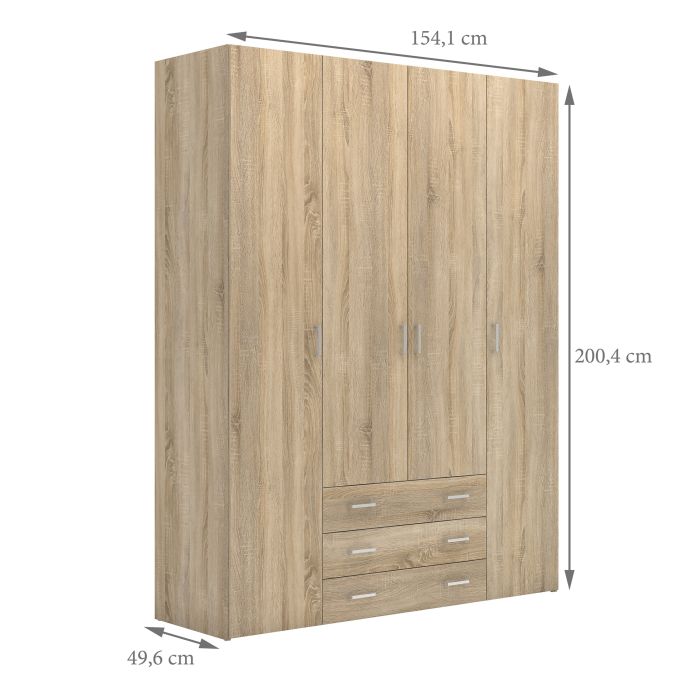 Space Wardrobe 3 Doors 3 Drawers in White 2000