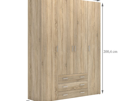 Space Wardrobe - 4 Doors 3 Drawers in Oak 2000
