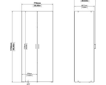 Space Wardrobe 2 Doors White 1750