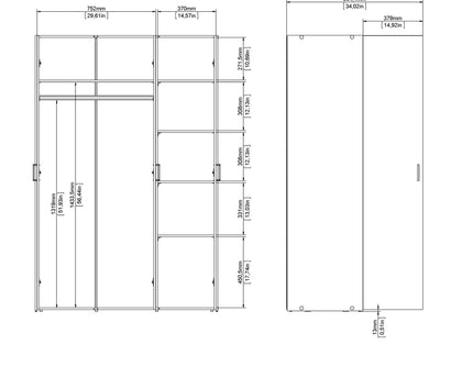 Space Wardrobe 3 Doors White 1750