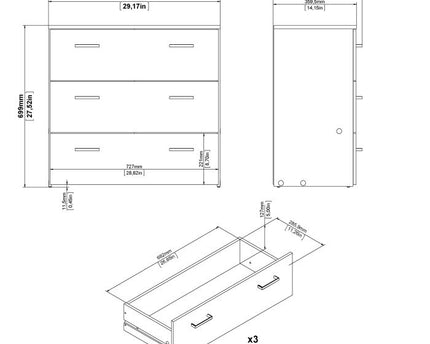 Space Chest of 3 Drawers in White