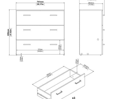 Space Chest of 3 Drawers in Oak