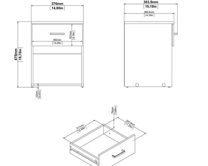 Space Bedside 1 Drawer in White