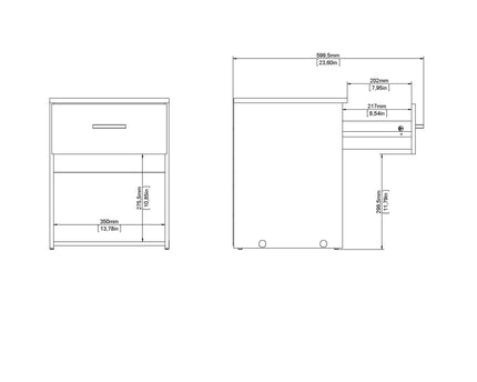 Space Bedside 1 Drawer in White