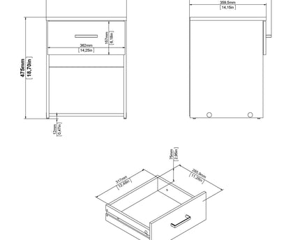 Space Bedside 1 Drawer in Oak