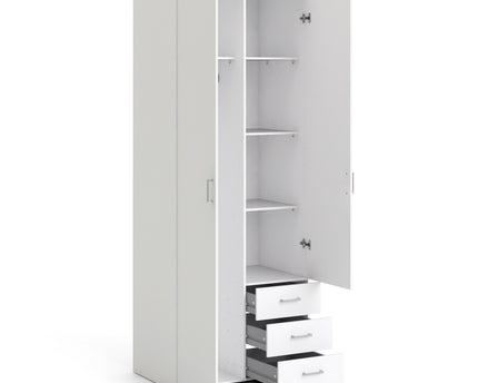 Space Wardrobe - 2 Doors 3 Drawers in White 2000