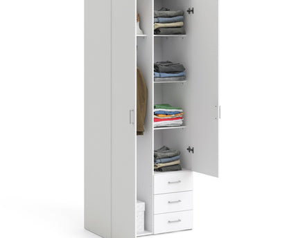 Space Wardrobe - 2 Doors 3 Drawers in White 2000