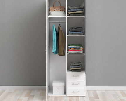 Space Wardrobe - 2 Doors 3 Drawers in White 2000