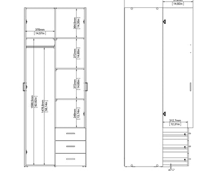 Space Wardrobe - 2 Doors 3 Drawers in Oak 2000