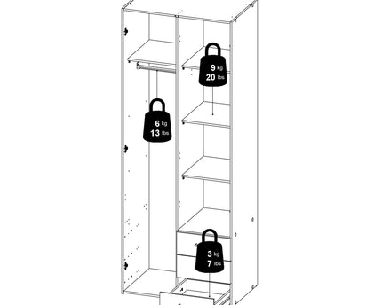 Space Wardrobe - 2 Doors 3 Drawers in Oak 2000