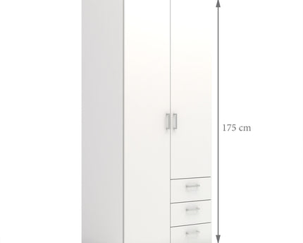 Space Wardrobe 2 Doors 3 Drawers White 1750