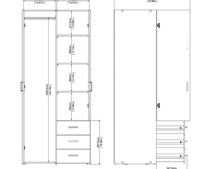 Space Wardrobe 2 Doors 3 Drawers White 1750