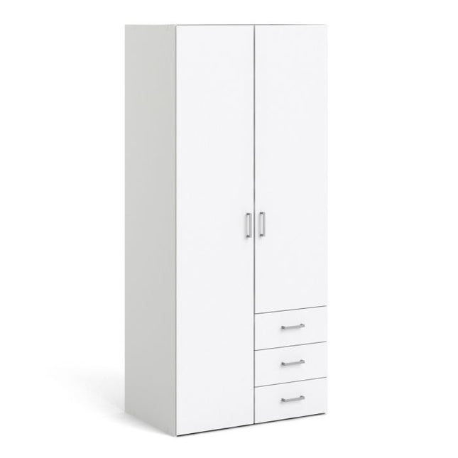 Space Wardrobe 2 Doors 3 Drawers White 1750