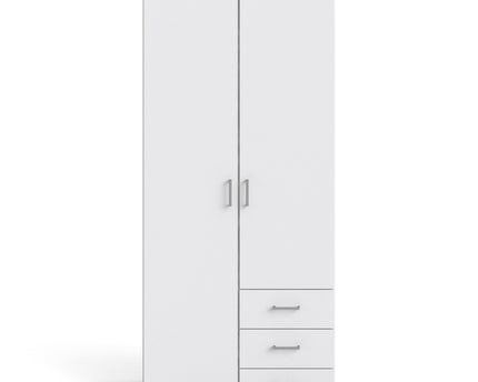 Space Wardrobe 2 Doors 3 Drawers White 1750