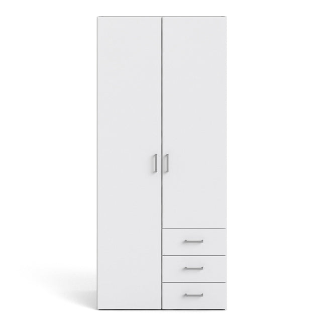 Space Wardrobe 2 Doors 3 Drawers White 1750