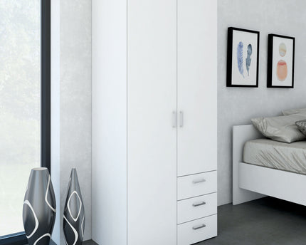 Space Wardrobe with 2 doors + 3 drawers White 1750