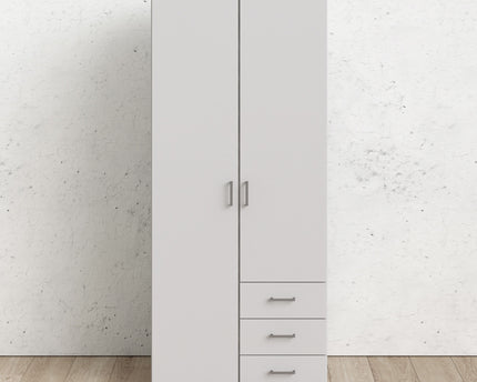Space Wardrobe with 2 doors + 3 drawers White 1750