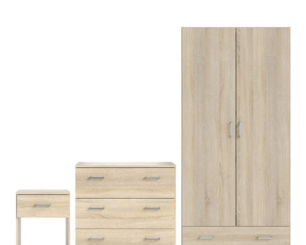 Space Package - Bedside 1 Drawer + Chest of 3 Drawers + Wardrobe with 2 doors + 1 drawer in Oak