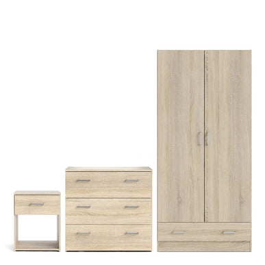 Space Package - Bedside 1 Drawer + Chest of 3 Drawers + Wardrobe with 2 doors + 1 drawer in Oak