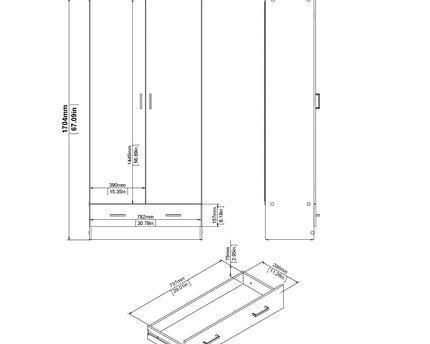 Space Package - Bedside 1 Drawer + Chest of 3 Drawers + Wardrobe with 2 doors + 1 drawer in Oak