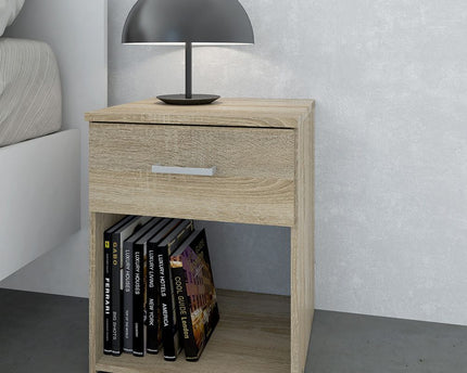 Space Package - Bedside 1 Drawer + Chest of 3 Drawers + Wardrobe with 2 doors + 1 drawer in Oak