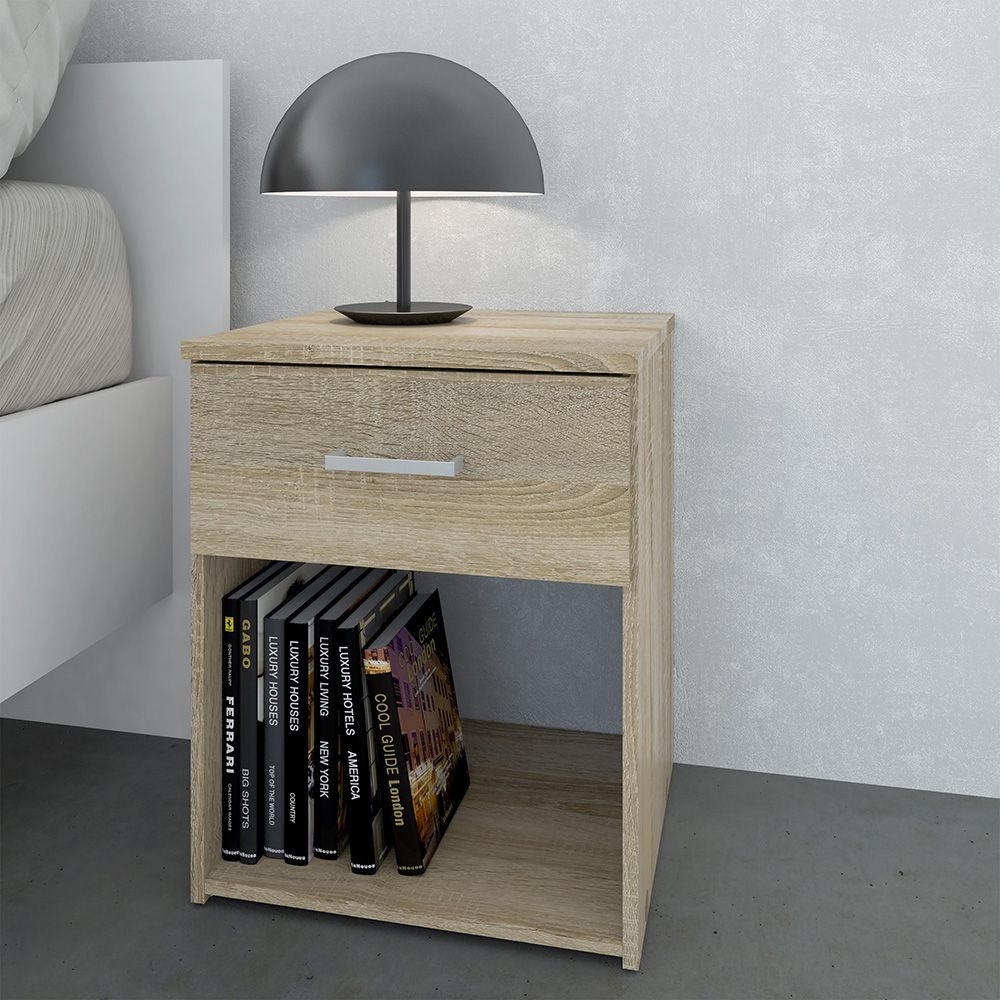 Space Package - Bedside 1 Drawer + Chest of 3 Drawers + Wardrobe with 2 doors + 1 drawer in Oak