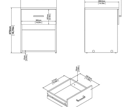 Space Package - Bedside 1 Drawer + Chest of 3 Drawers + Wardrobe with 2 doors + 1 drawer in Oak