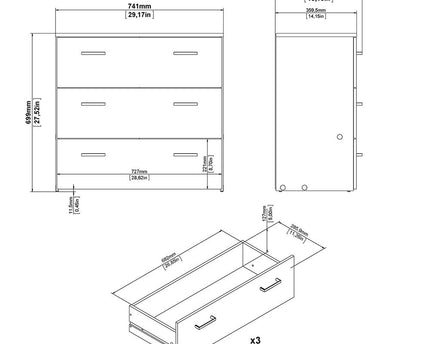 Space Package - Bedside 1 Drawer + Chest of 3 Drawers + Wardrobe with 2 doors + 1 drawer in Oak