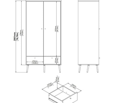 Cumbria Wardrobe with 2 Doors + 2 Drawers White
