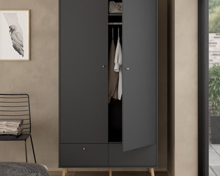 Cumbria Wardrobe with 2 Doors + 2 Drawers Dark Grey