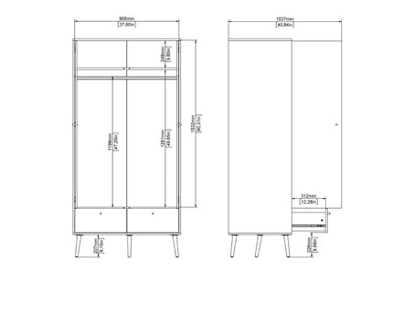 Cumbria Wardrobe with 2 Doors + 2 Drawers Dark Grey