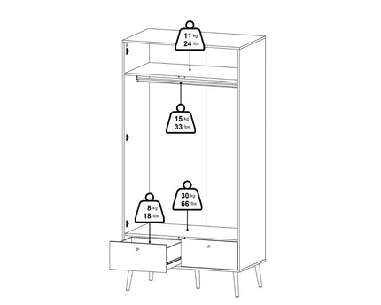 Cumbria Wardrobe with 2 Doors + 2 Drawers Dark Grey