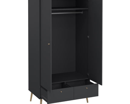 Cumbria Wardrobe with 2 Doors + 2 Drawers Dark Grey