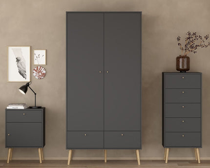 Cumbria Wardrobe with 2 Doors + 2 Drawers Dark Grey